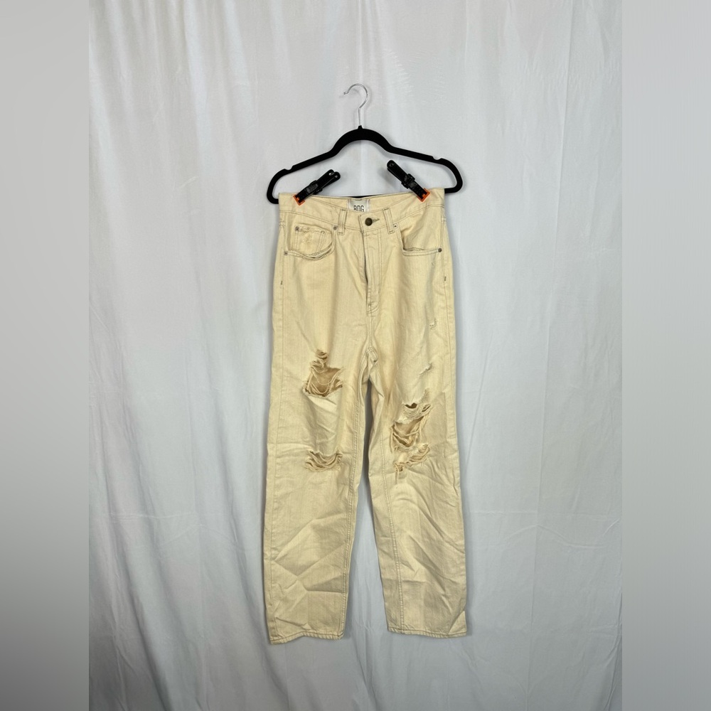 BDG cream high waisted ripped jeans